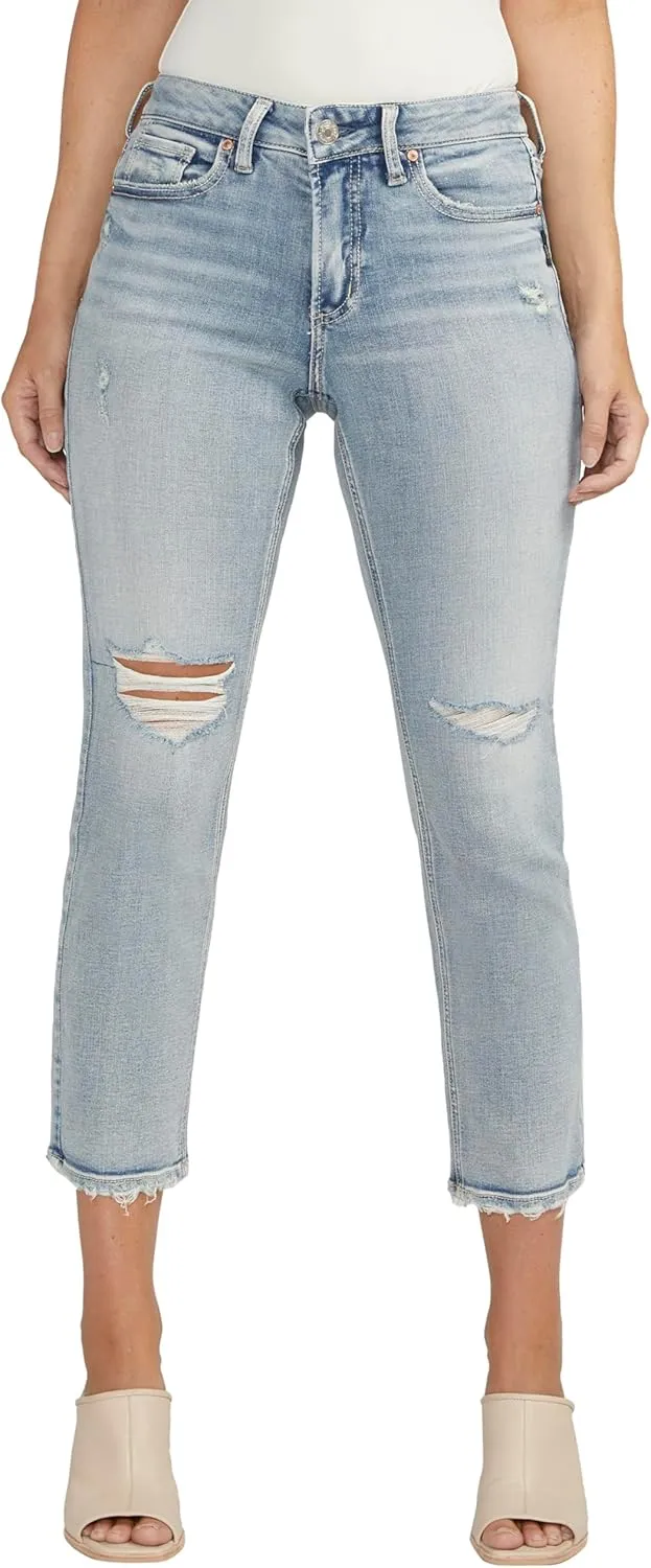 Silver Jeans Co. Women's Suki Mid Rise Curvy Fit Straight Crop Jeans