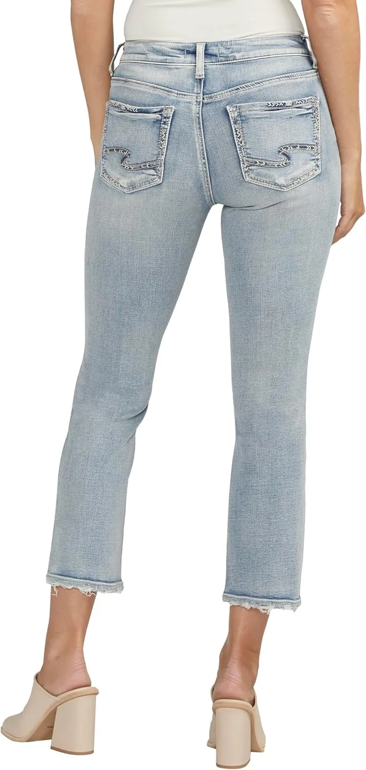 Silver Jeans Co. Women's Suki Mid Rise Curvy Fit Straight Crop Jeans