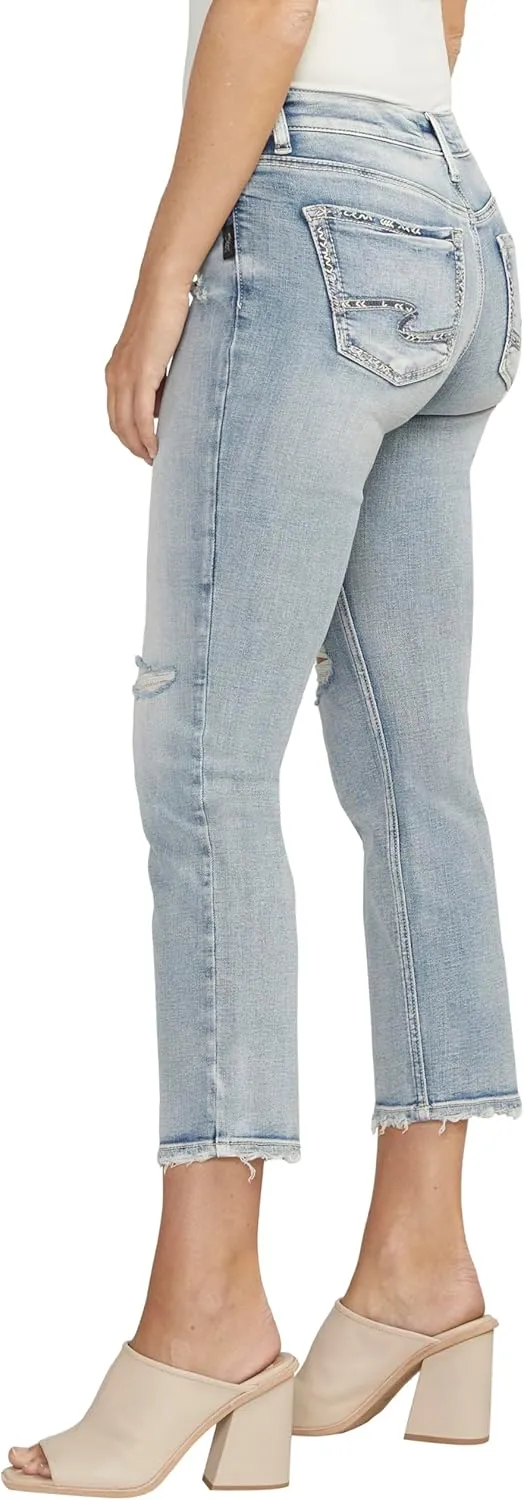Silver Jeans Co. Women's Suki Mid Rise Curvy Fit Straight Crop Jeans
