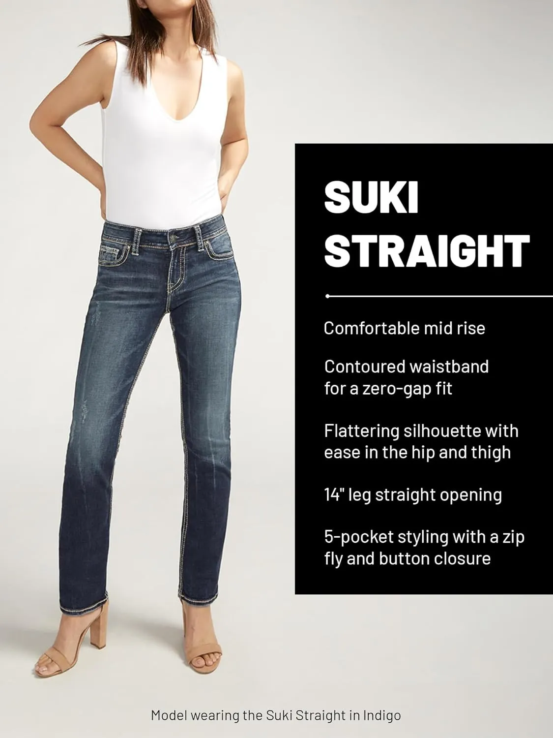 Silver Jeans Co. Women's Suki Mid Rise Curvy Fit Straight Leg Jeans