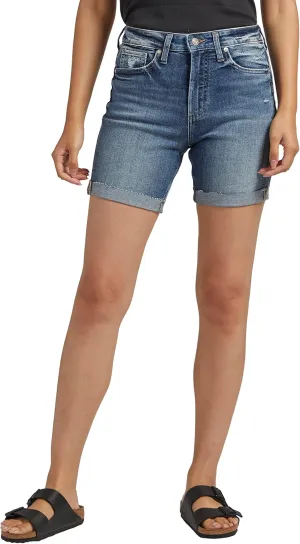Silver Jeans Co. Women's Sure Thing High Rise Long Short, Med Wash EKC303, 24 Regular