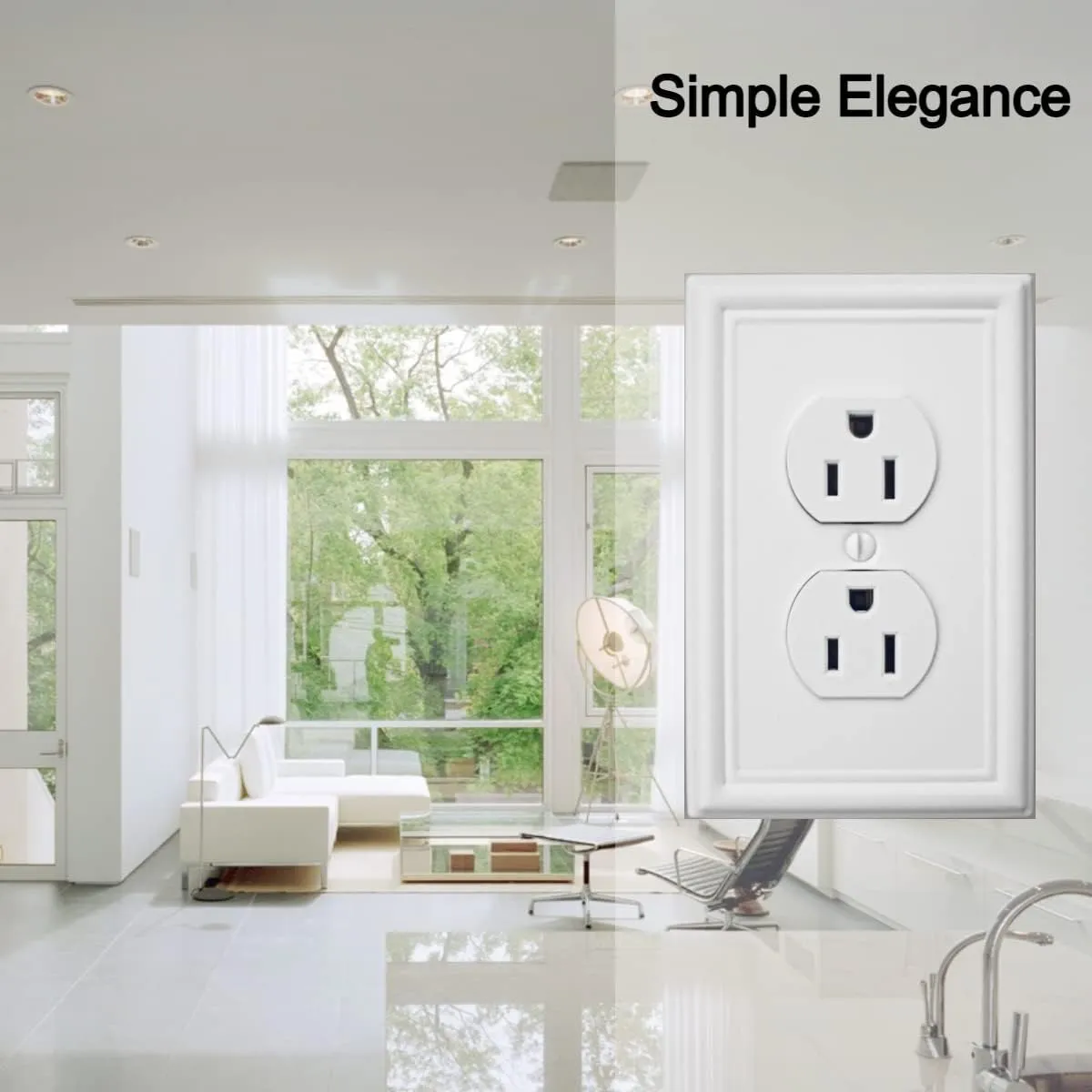 Single Duplex Outlet Cover Plate, 4-Pack White Luca Metal Wall Plate 1 Gang, Light Switch Cover, for Receptacle Light Switch, Switch Cover Decorative Wallplate, Durable