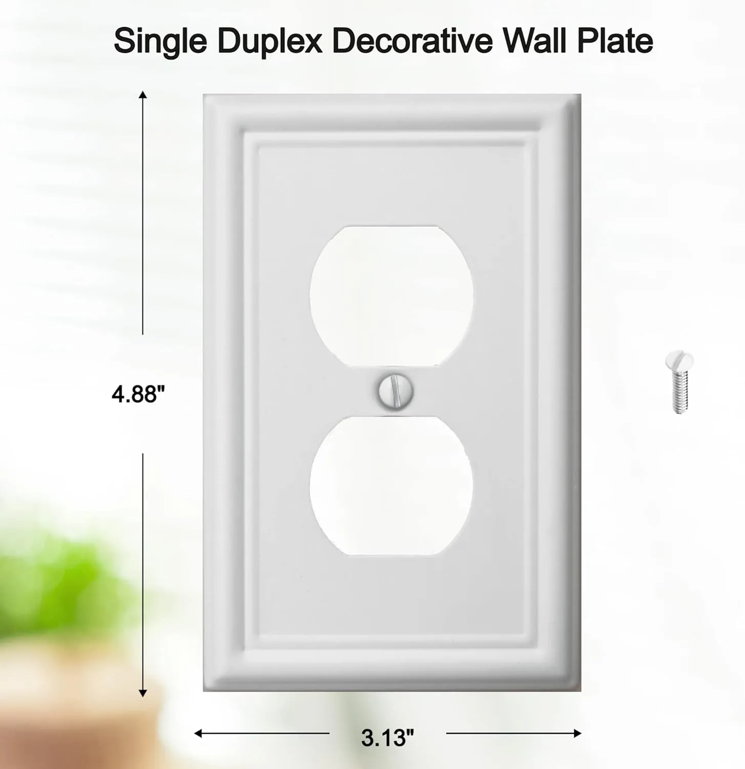 Single Duplex Outlet Cover Plate, 4-Pack White Luca Metal Wall Plate 1 Gang, Light Switch Cover, for Receptacle Light Switch, Switch Cover Decorative Wallplate, Durable