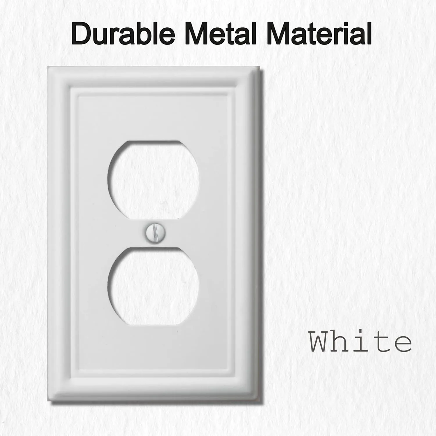 Single Duplex Outlet Cover Plate, 4-Pack White Luca Metal Wall Plate 1 Gang, Light Switch Cover, for Receptacle Light Switch, Switch Cover Decorative Wallplate, Durable