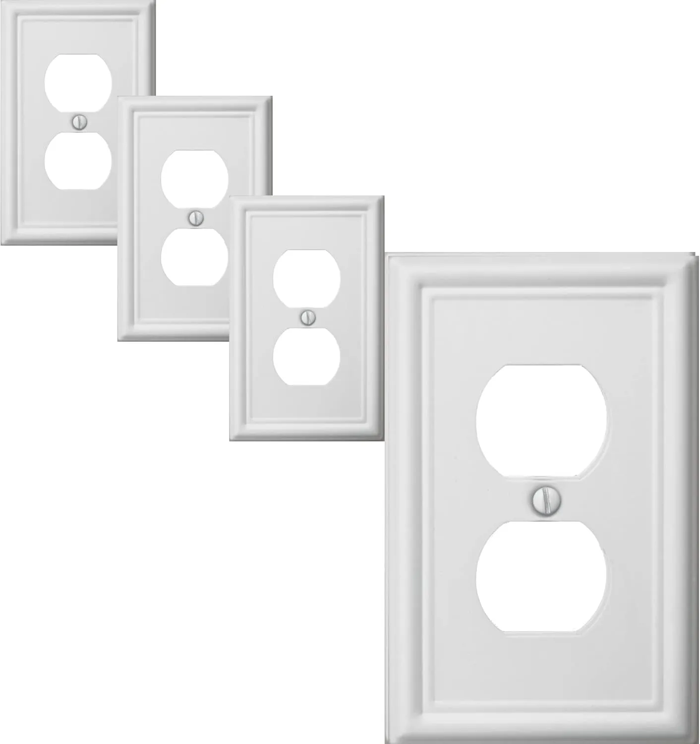 Single Duplex Outlet Cover Plate, 4-Pack White Luca Metal Wall Plate 1 Gang, Light Switch Cover, for Receptacle Light Switch, Switch Cover Decorative Wallplate, Durable