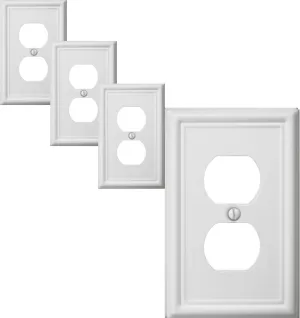 Single Duplex Outlet Cover Plate, 4-Pack White Luca Metal Wall Plate 1 Gang, Light Switch Cover, for Receptacle Light Switch, Switch Cover Decorative Wallplate, Durable