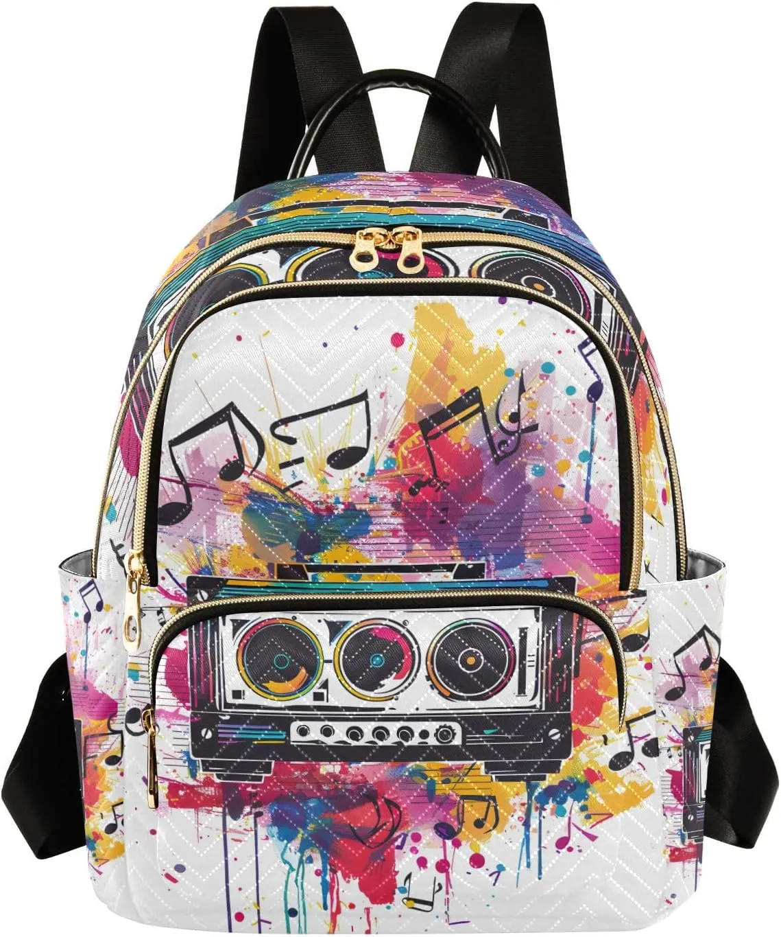 Small Backpack Purse for Women, Musical Notes Radio Travel Bag Casual Daypack Shoulder Bag