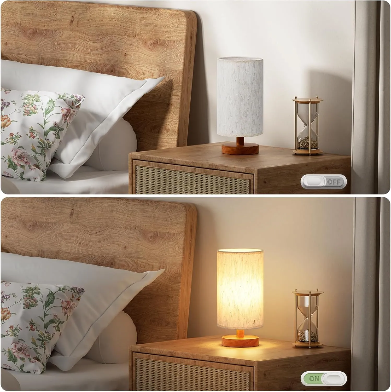 Small Table Lamp for Bedroom - Inline Control, Bedside Lamp with 3000K A15 LED Blub, Easy Assembly (Cream Shade - Walnut Base, 9" Inline Control)