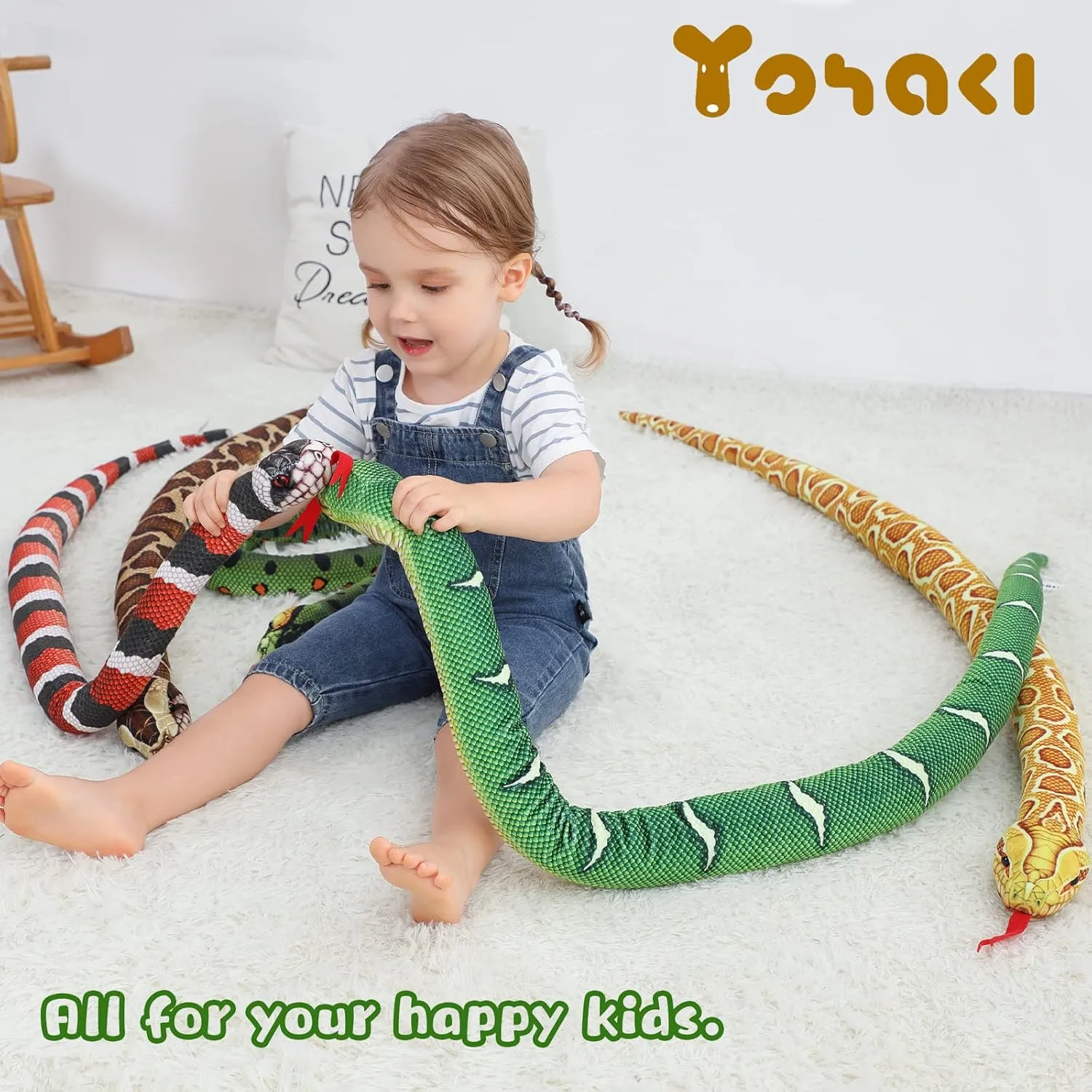 Snake Plush Toy, 59'' Large Washable, Huge Realistic Plush Cuddle Toy, Soft and Cute Children's Gift, Birthday Party Favor, Prank Prop (Green Python)