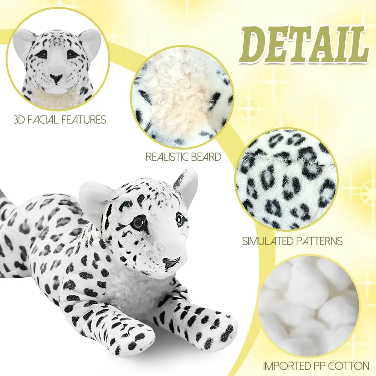 Snow Leopard Plush, 15.8" Large Stuffed Snow Leopard Stuffed Animal White Leopard Plush Toys Realistic Stuffed Animal Stuffy Jungle Birthday Easter Gift for Kids