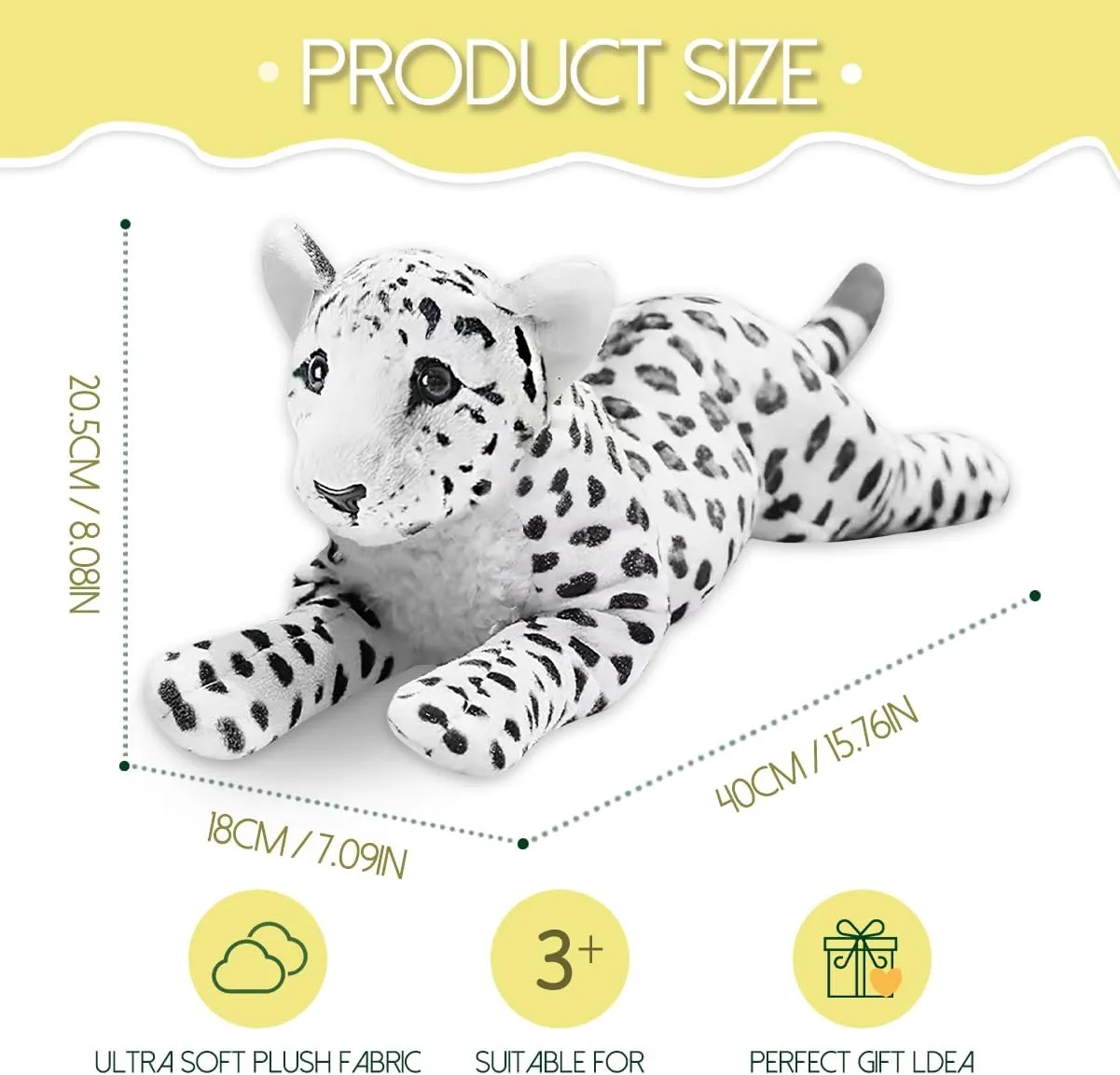 Snow Leopard Plush, 15.8" Large Stuffed Snow Leopard Stuffed Animal White Leopard Plush Toys Realistic Stuffed Animal Stuffy Jungle Birthday Easter Gift for Kids