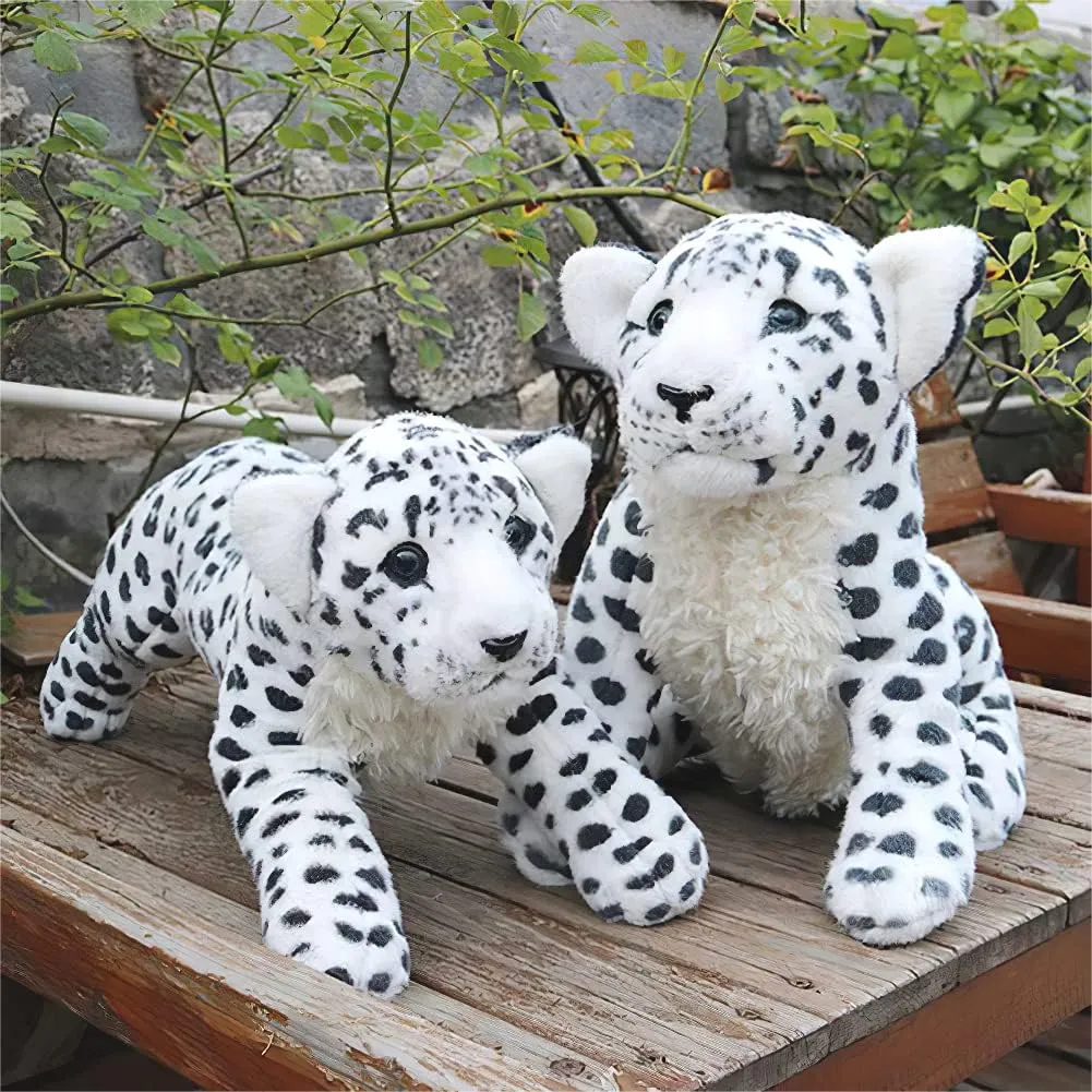 Snow Leopard Plush, 15.8" Large Stuffed Snow Leopard Stuffed Animal White Leopard Plush Toys Realistic Stuffed Animal Stuffy Jungle Birthday Easter Gift for Kids