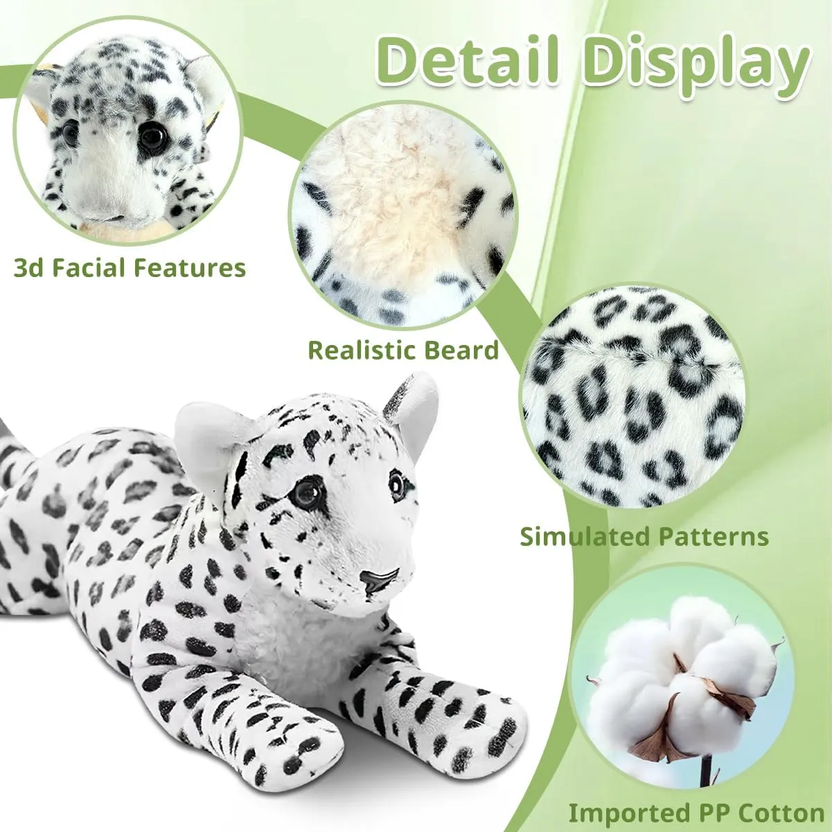 Snow Leopard Plush White 19" Large Snow Leopard Stuffed Animal Cute Soft Plush Toys Realistic Deocr Birthday Gift for Kids