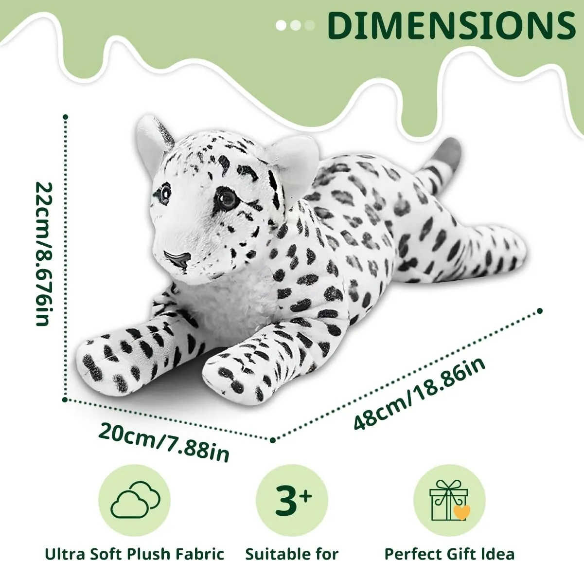 Snow Leopard Plush White 19" Large Snow Leopard Stuffed Animal Cute Soft Plush Toys Realistic Deocr Birthday Gift for Kids