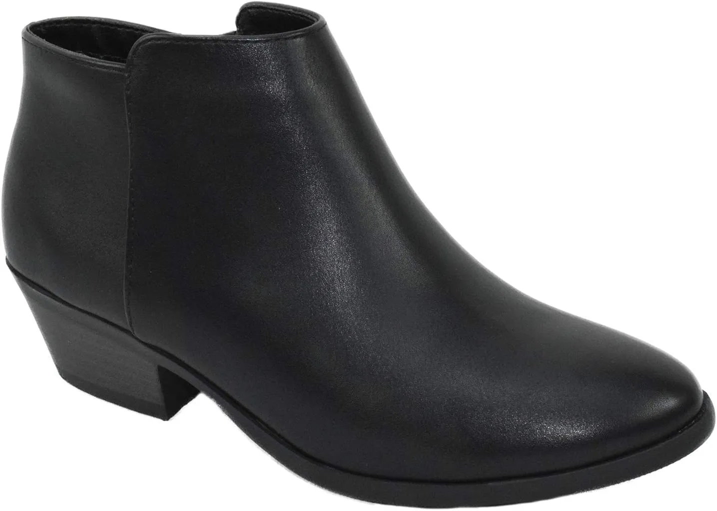 Soda Women Small Short Heel Ankle Boots Side Zipper Booties Faux Leather Mug-S Black PU 9