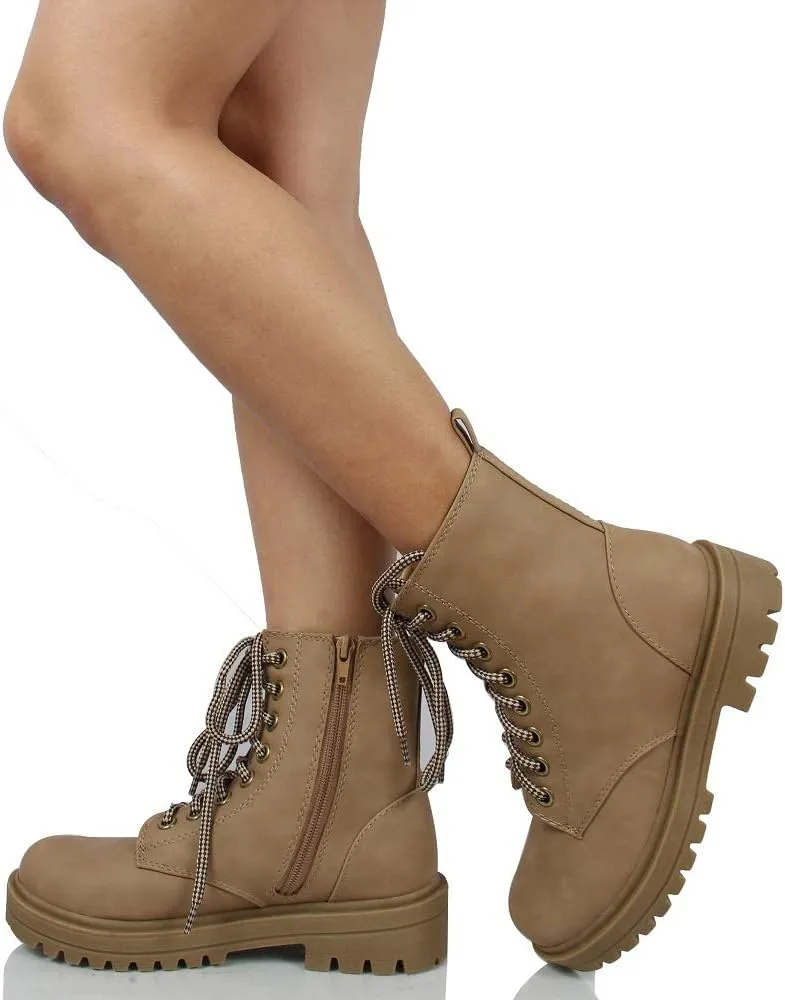 Soda Women's Combat Lace Up Ankle Boot
