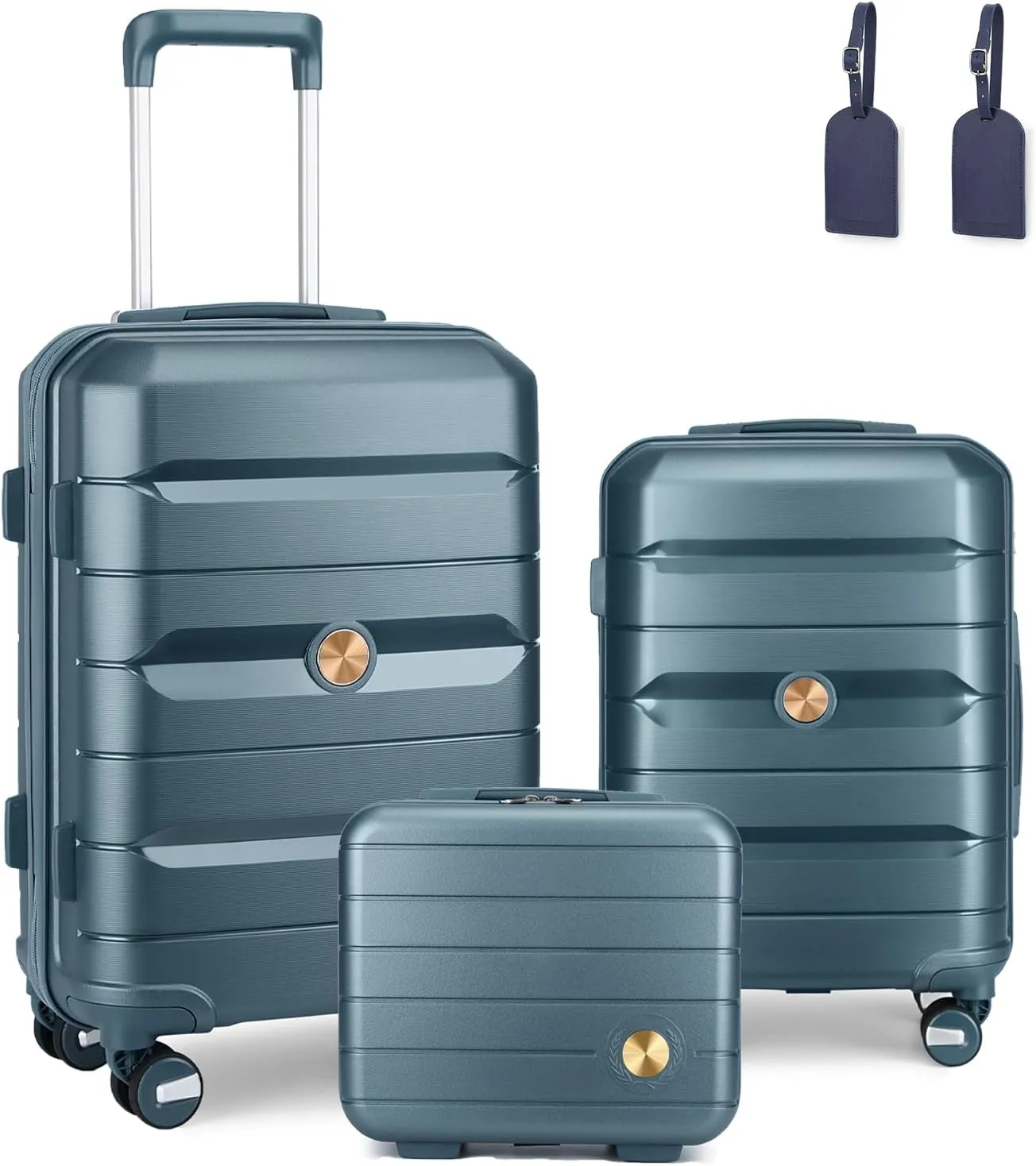 Somago Luggage Sets 3 Piece Hard Shell Polypropylene Suitcase with TSA Lock Spinner Carry On Luggage with Beauty Case Travel Set,Ice Blue