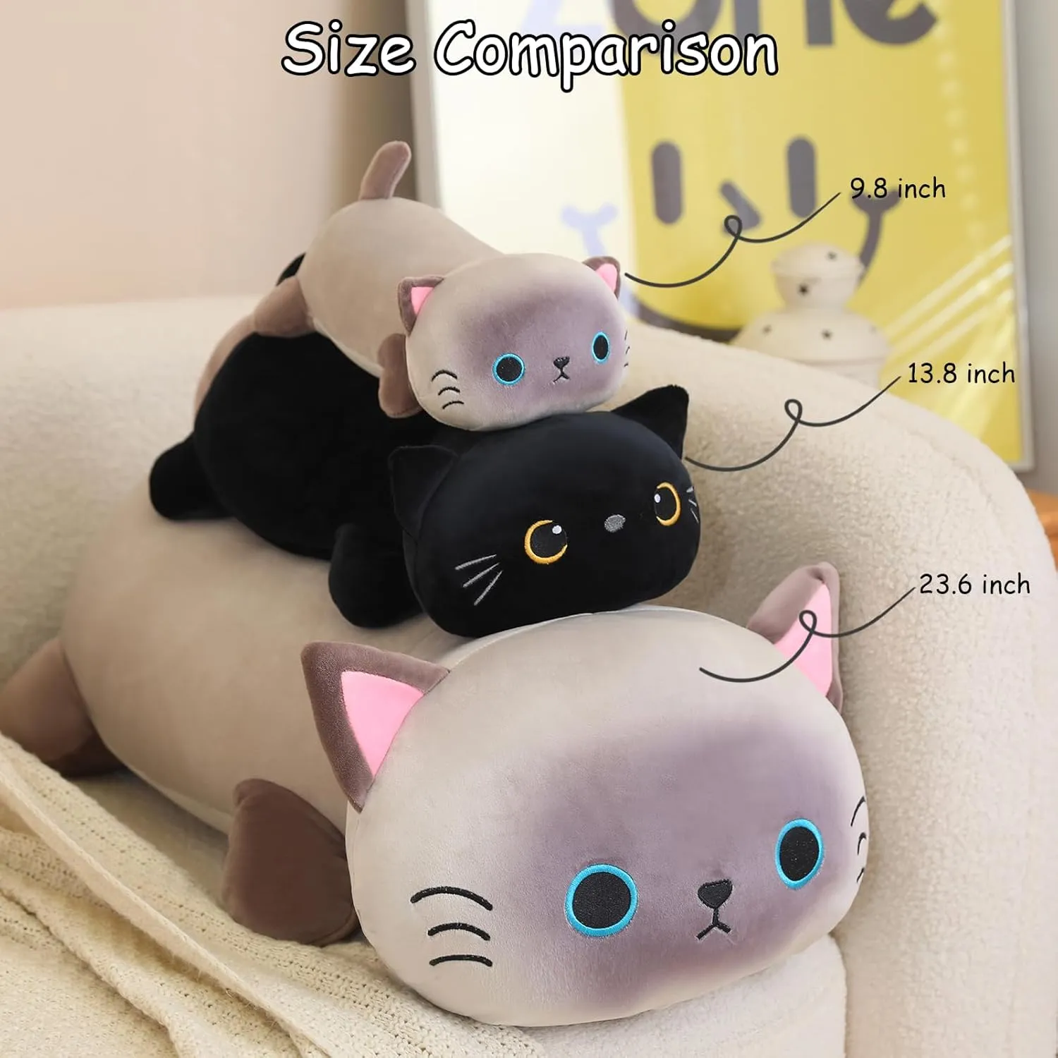 SQEQE Weighted Black Cat Plush, Weighted Black Cat Stuffed Animal, Cute Plushies Soft Pillow Toy Gift for Kids Adults 13.8 Inch, 1.6 Lbs