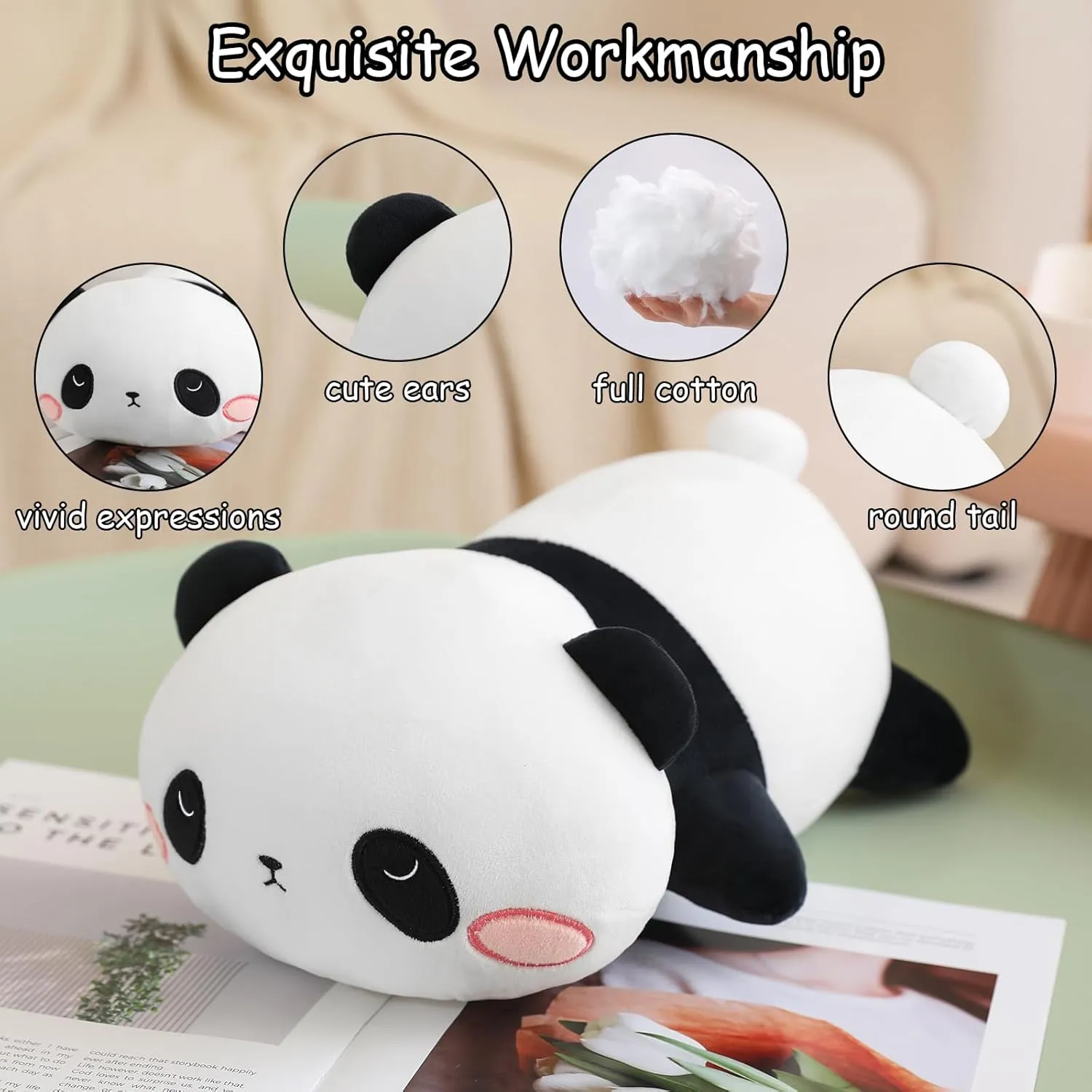 SQEQE Weighted Panda Plush, Weighted Panda Stuffed Animal, Cute Plushies Soft Bear Pillow Toy Gift for Kids Adults 23.6 Inch, 3.1 Lbs
