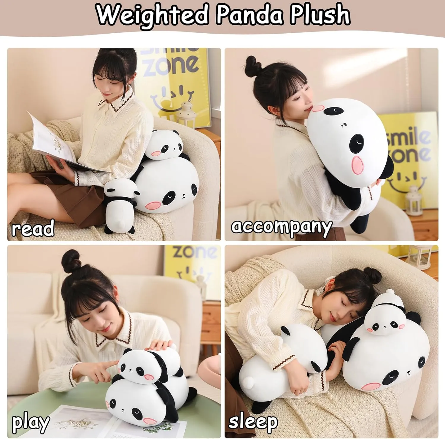 SQEQE Weighted Panda Plush, Weighted Panda Stuffed Animal, Cute Plushies Soft Bear Pillow Toy Gift for Kids Adults 23.6 Inch, 3.1 Lbs