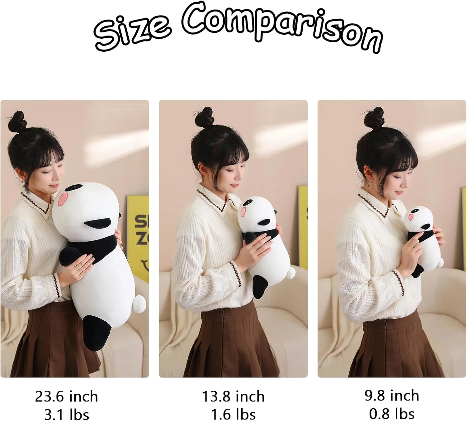 SQEQE Weighted Panda Plush, Weighted Panda Stuffed Animal, Cute Plushies Soft Bear Pillow Toy Gift for Kids Adults 23.6 Inch, 3.1 Lbs