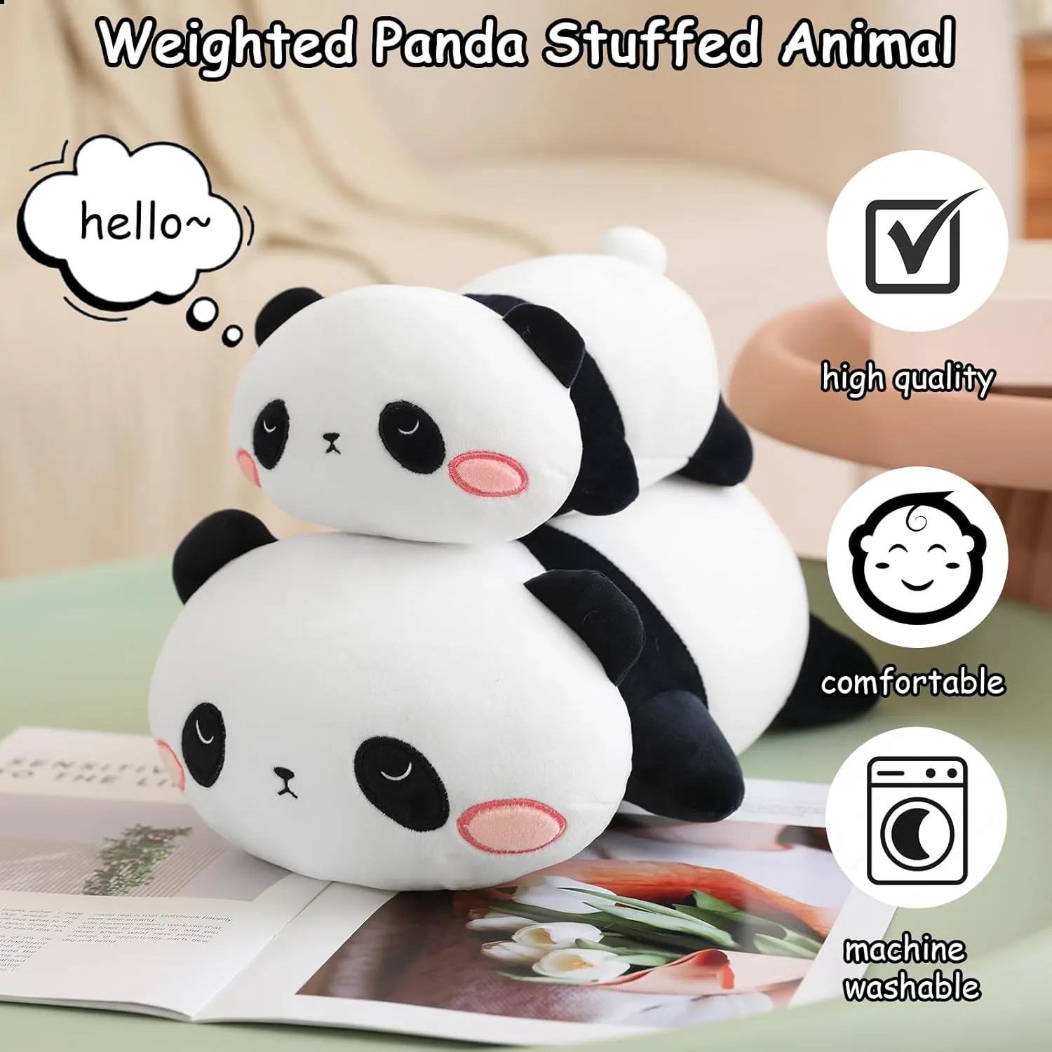 SQEQE Weighted Panda Plush, Weighted Panda Stuffed Animal, Cute Plushies Soft Bear Pillow Toy Gift for Kids Adults 23.6 Inch, 3.1 Lbs