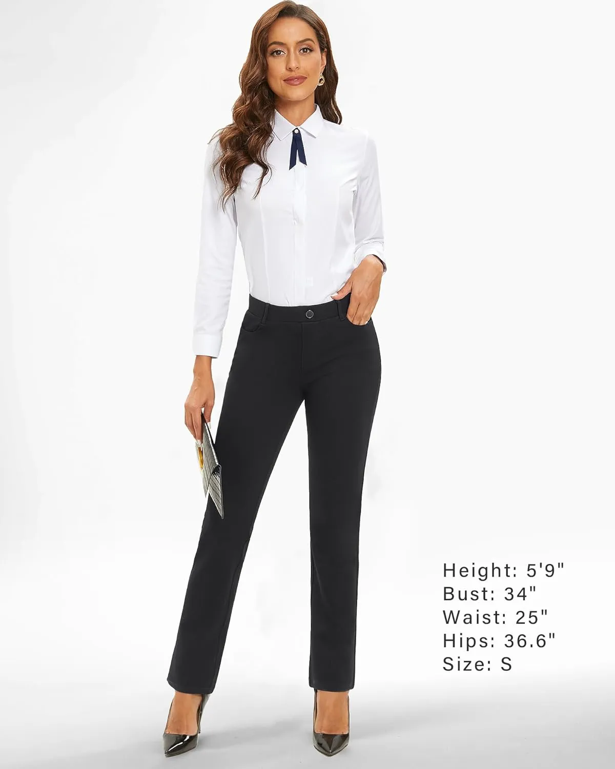 Stelle Women Dress Pants Business Casual Straight Leg 30" Stretch Work Pants Pull On Slim-fit Regular Slacks with 4 Pockets
