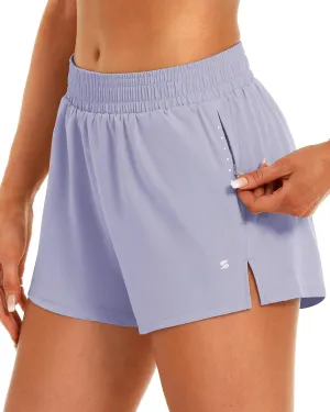 Stelle Women's 3.5" High Waisted Running Shorts Quick-Dry Gym Shorts Workout Athletic Shorts Mesh Liner with Zipper Pockets