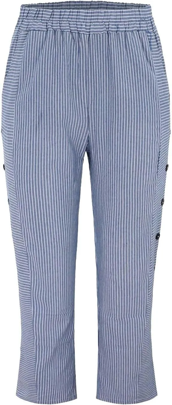 Striped Capri Pants for Women Trendy High Waisted Side Button Linen Capris Summer Dressy Casual Loose Cropped Pants