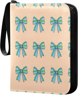 Striped Colorful Bows Trading Card Binder with Sleeves PU Leather Holds 400 Cards,Double Sided Trading Card Folder with Zipper Collection Binder Album Book Case for Boys Girls