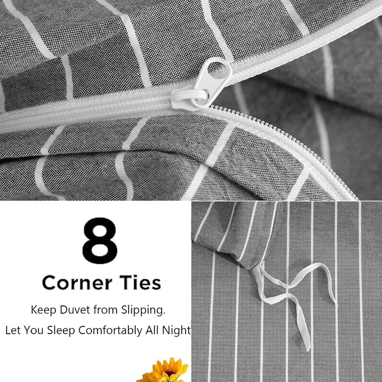 Striped Duvet Cover Set King Chic Linen Like Textured Bedding Set 100% Washed Cotton Comforter Cover for All Seasons 3 Pcs Breathable Durable Comfy (Dark Grey White Wide Pinstripes, King)