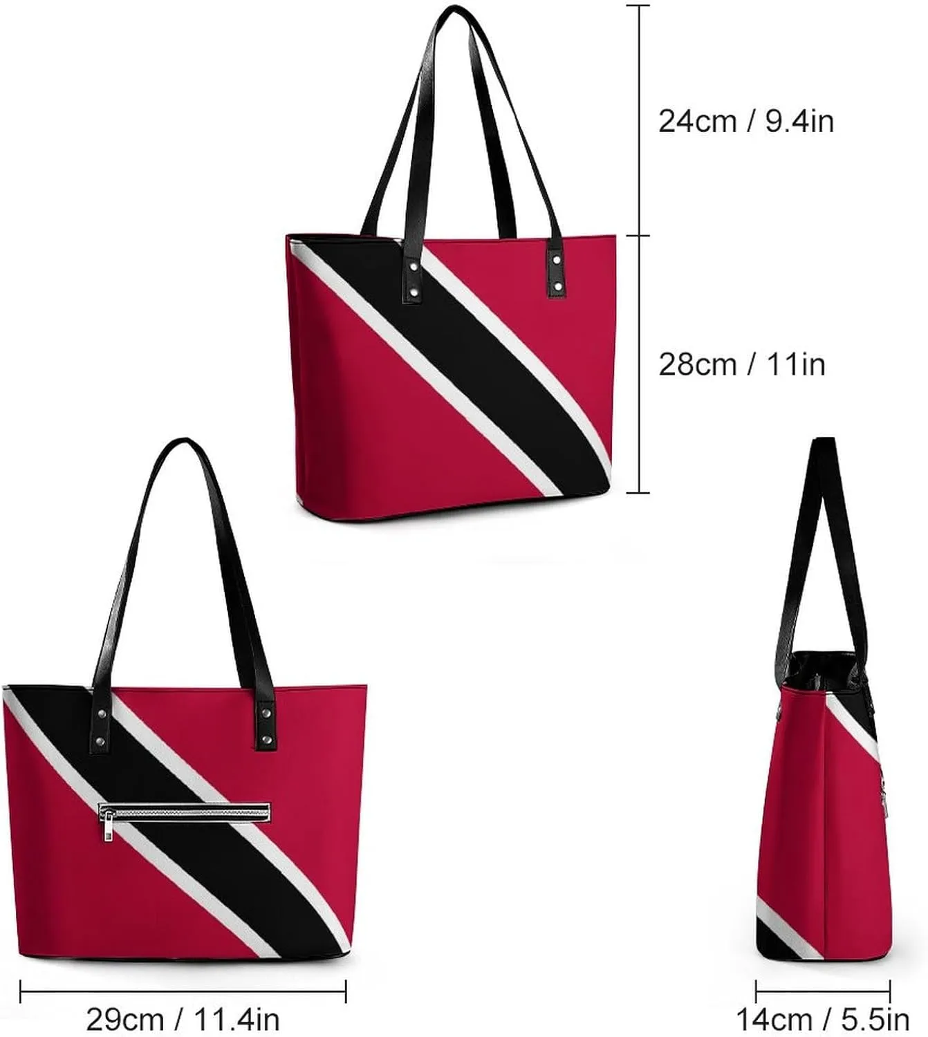 Stylish Yemen Flag Zipper Tote Bag for Women Large Capacity Leather Everyday Handbag