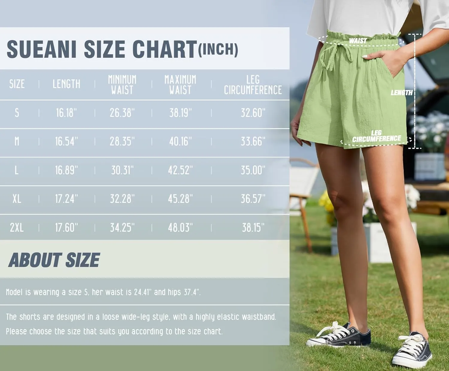SUEANI Women's Casual Shorts Drawstring Elastic Waist Shorts Summer Beach Shorts with Pockets