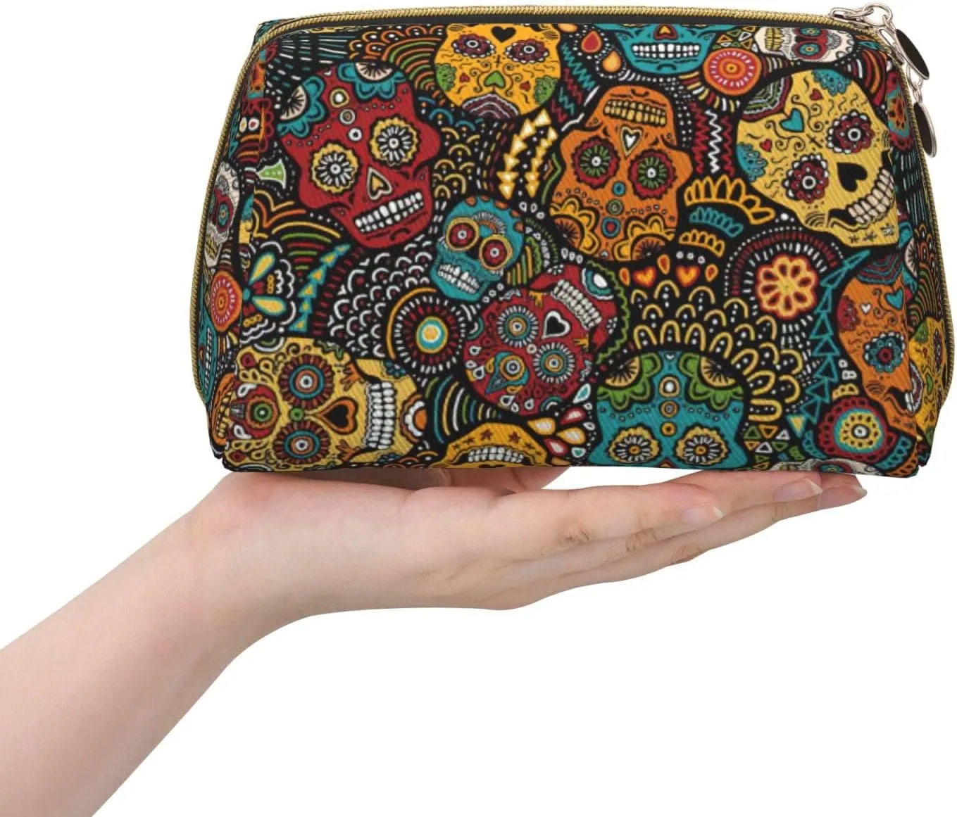 Sugar And Skulls Style Toiletry Pouch, Travel-Friendly Makeup Organizer For Makeup Brushes, Lipsticks