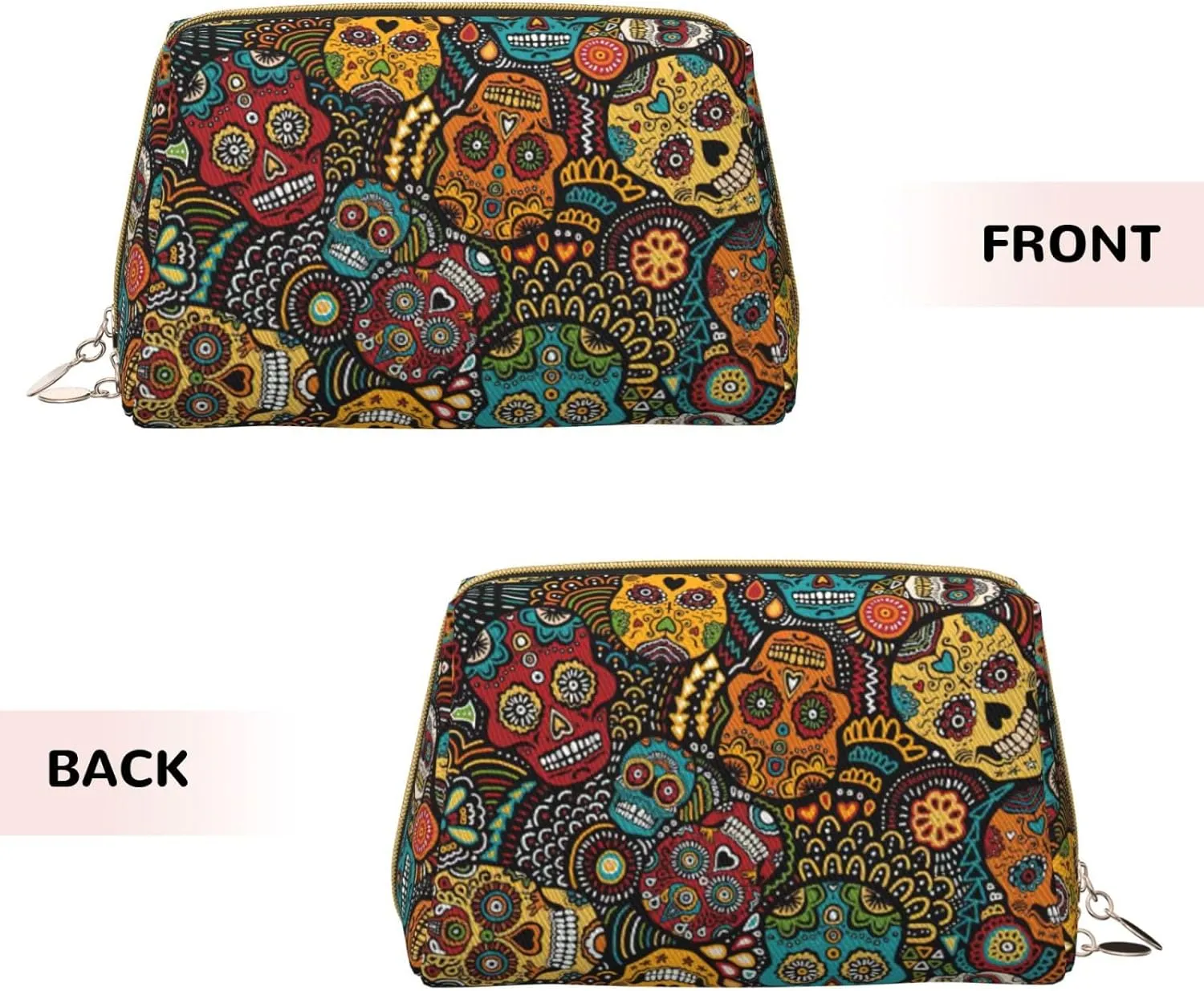 Sugar And Skulls Style Toiletry Pouch, Travel-Friendly Makeup Organizer For Makeup Brushes, Lipsticks