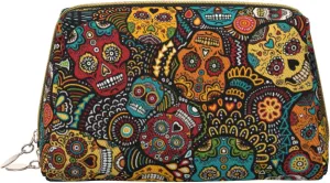 Sugar And Skulls Style Toiletry Pouch, Travel-Friendly Makeup Organizer For Makeup Brushes, Lipsticks