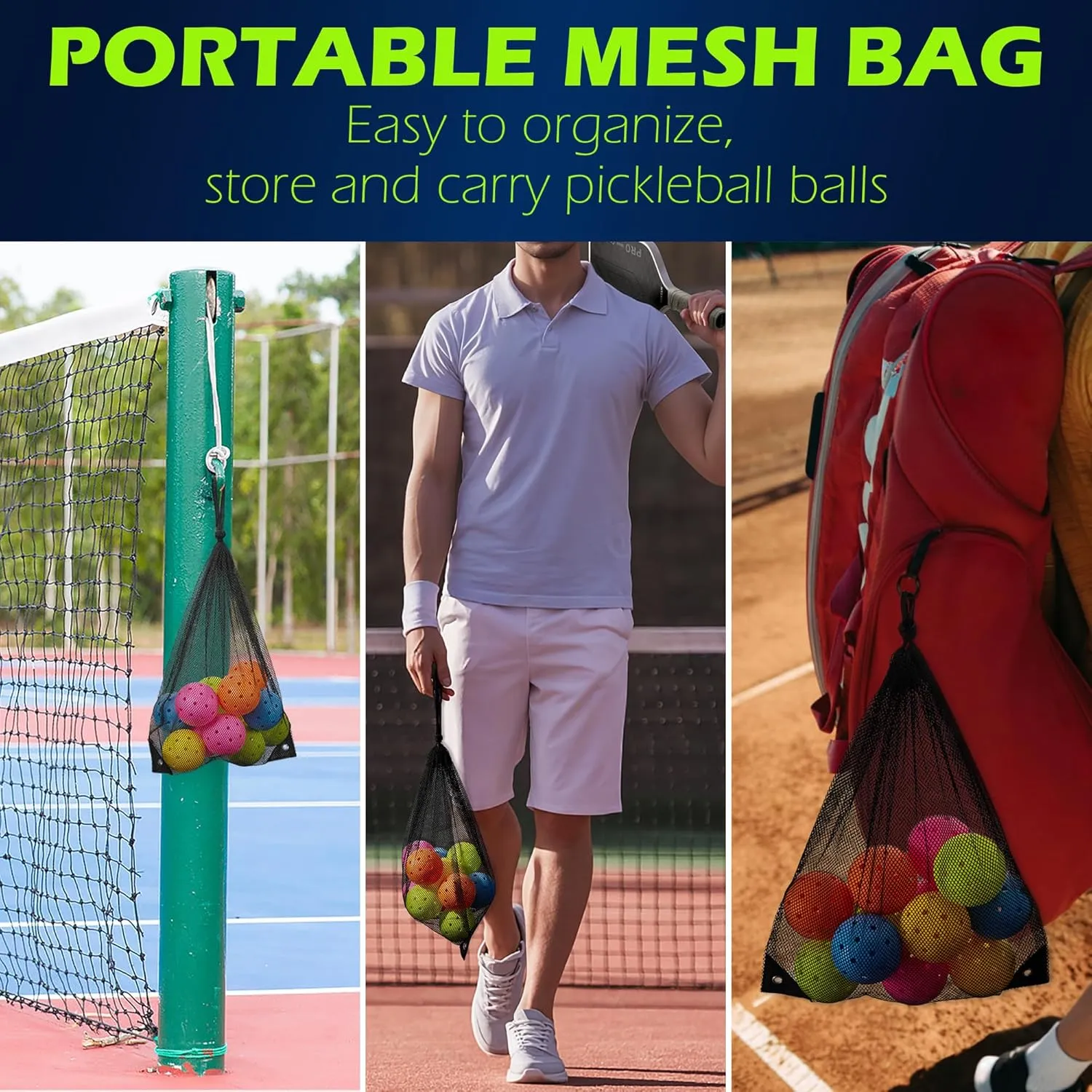 Sukeen Outdoor Pickleball Balls 40 Holes, High Bounce True Flight Pickleball Ball, High Visibility Outdoor Pickleballs, High Elasticity Pickle Balls with Mesh Bag