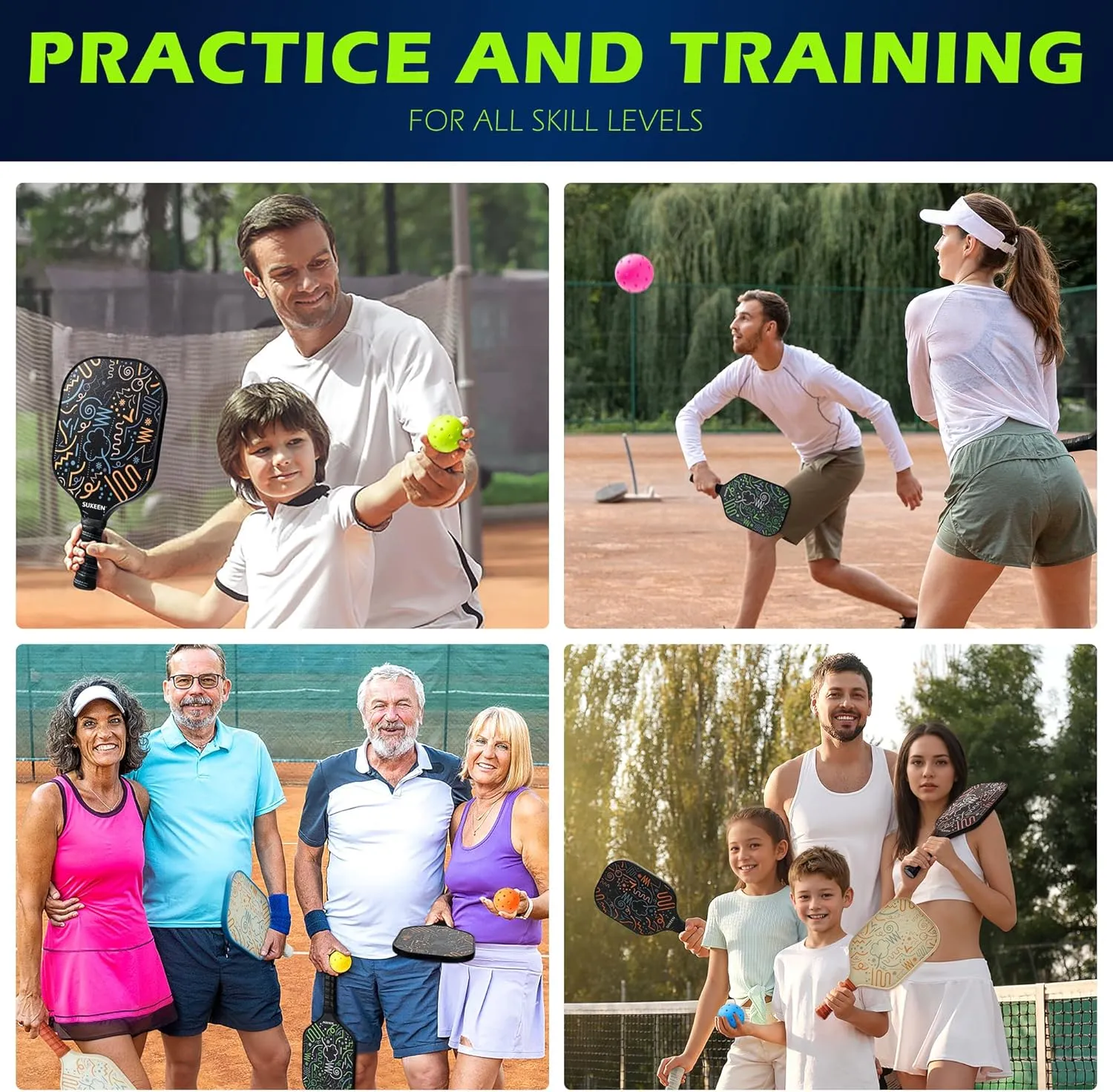 Sukeen Outdoor Pickleball Balls 40 Holes, High Bounce True Flight Pickleball Ball, High Visibility Outdoor Pickleballs, High Elasticity Pickle Balls with Mesh Bag