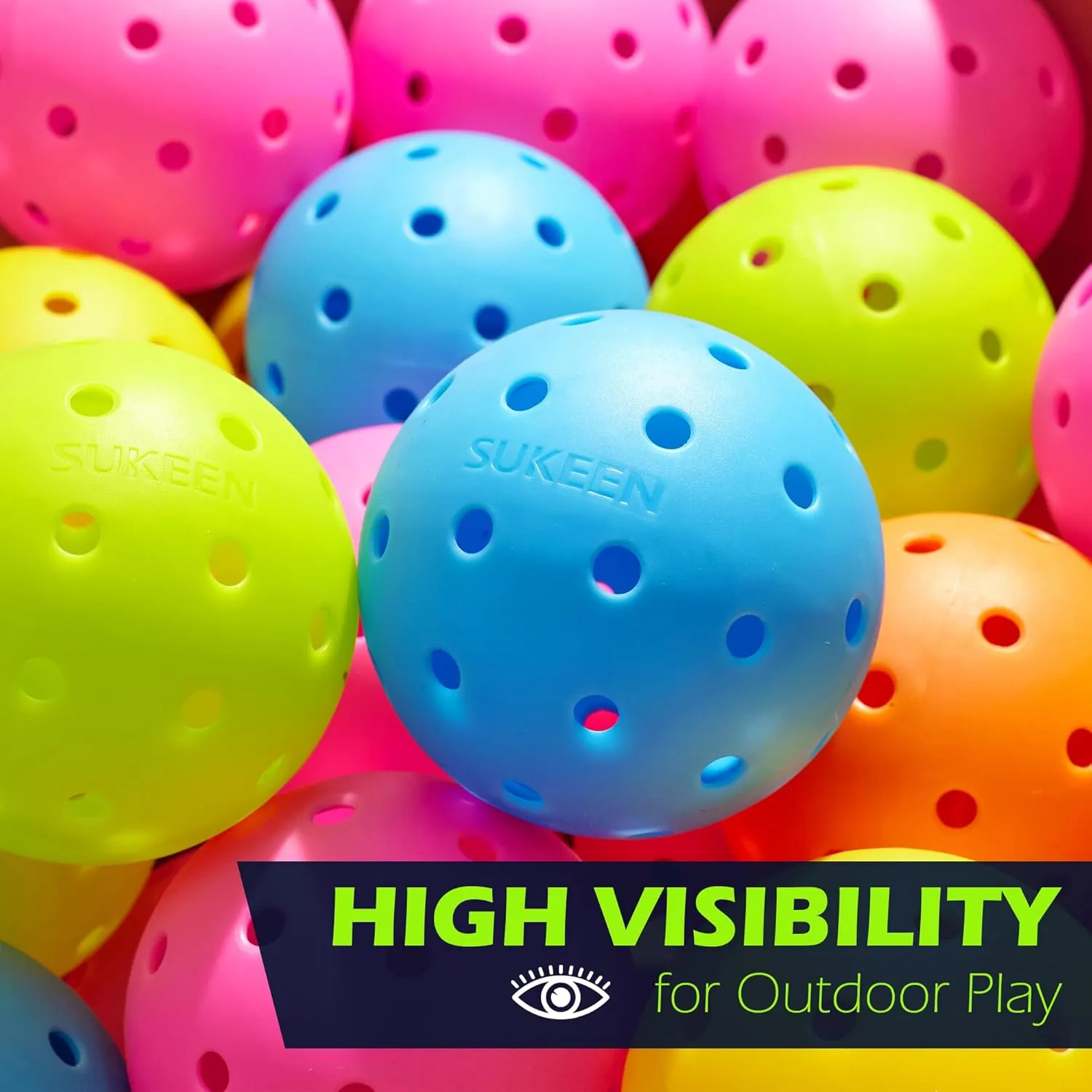 Sukeen Outdoor Pickleball Balls 40 Holes, High Bounce True Flight Pickleball Ball, High Visibility Outdoor Pickleballs, High Elasticity Pickle Balls with Mesh Bag