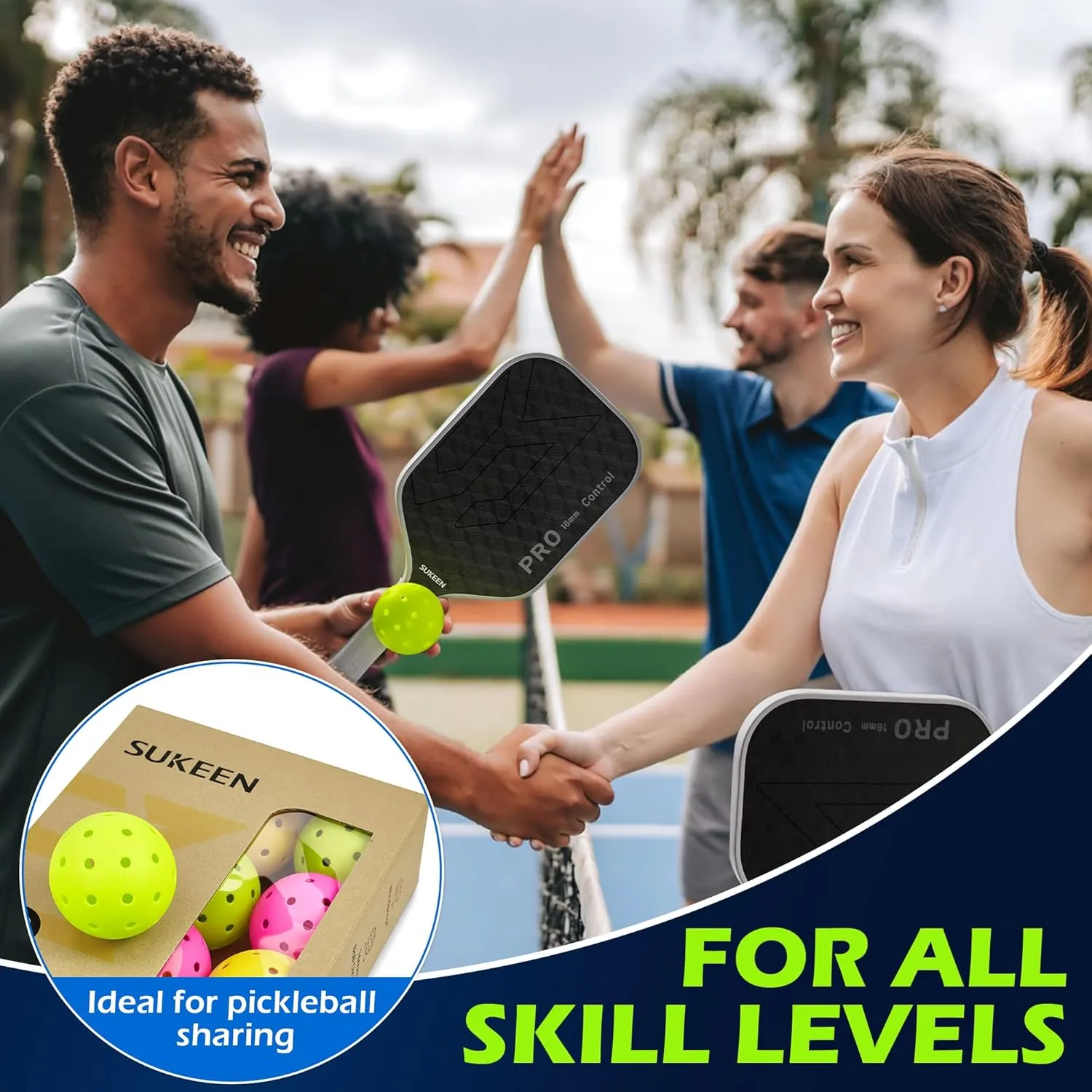 Sukeen Outdoor Pickleball Balls 40 Holes, High Bounce True Flight Pickleball Ball, High Visibility Outdoor Pickleballs, High Elasticity Pickle Balls with Mesh Bag