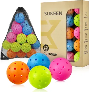 Sukeen Outdoor Pickleball Balls 40 Holes, High Bounce True Flight Pickleball Ball, High Visibility Outdoor Pickleballs, High Elasticity Pickle Balls with Mesh Bag