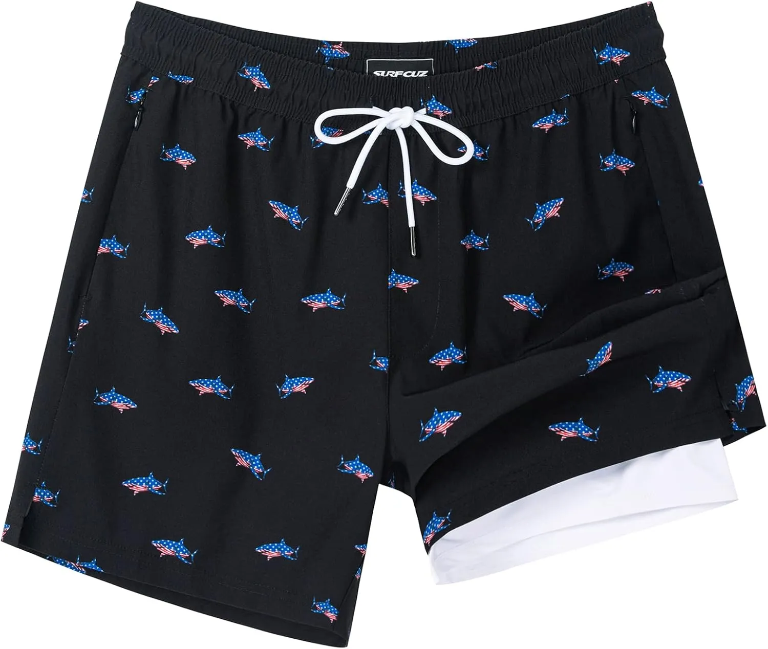SURF CUZ Mens Swim Trunks with Compression Liner Swimming Trunks 5 Inch Bathing Suit Quick Dry Swim Shorts