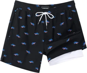 SURF CUZ Mens Swim Trunks with Compression Liner Swimming Trunks 5 Inch Bathing Suit Quick Dry Swim Shorts