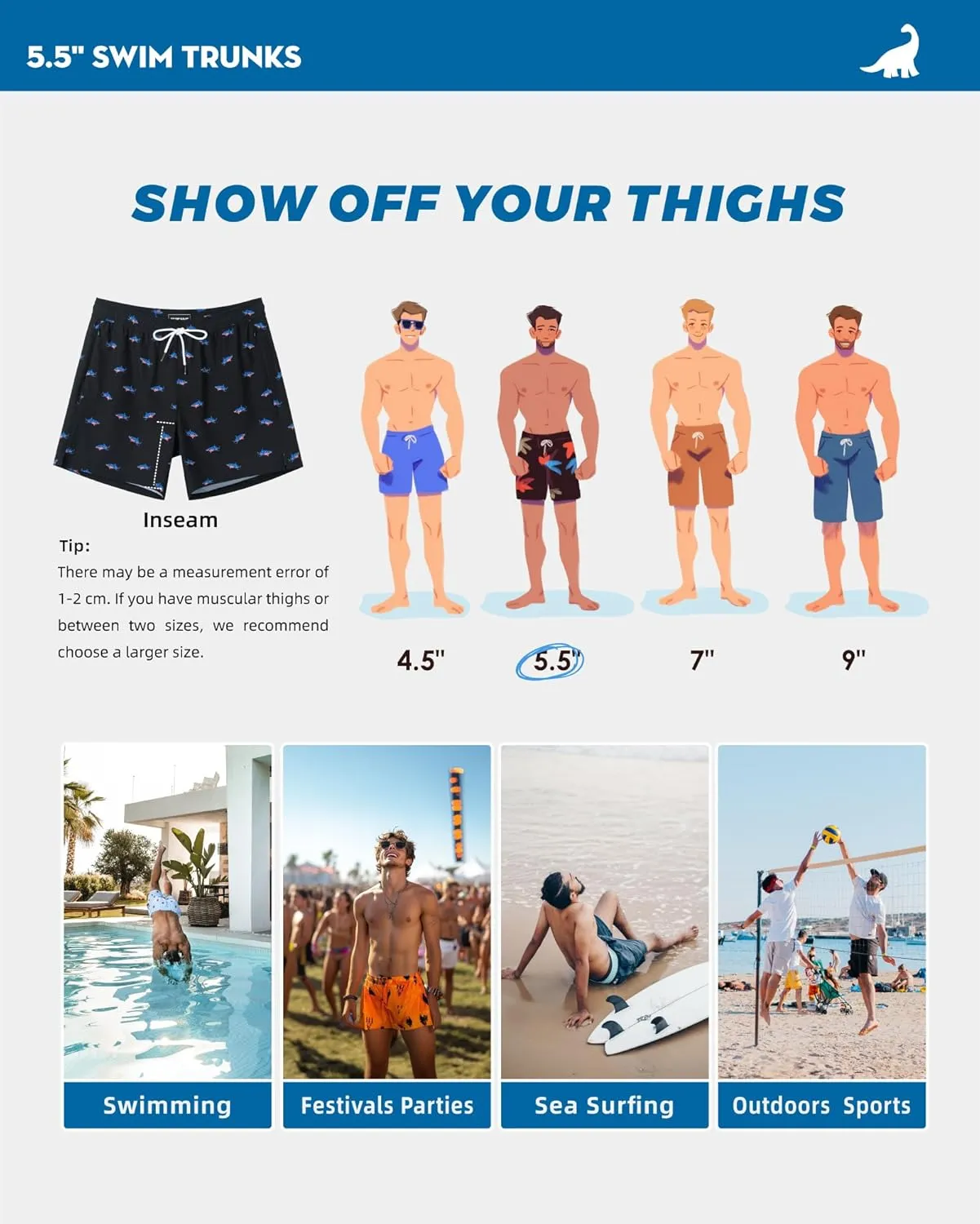 SURF CUZ Mens Swim Trunks with Compression Liner Swimming Trunks 5 Inch Bathing Suit Quick Dry Swim Shorts