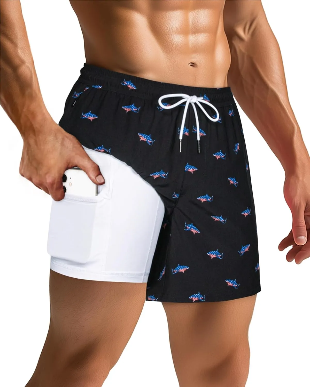 SURF CUZ Mens Swim Trunks with Compression Liner Swimming Trunks 5 Inch Bathing Suit Quick Dry Swim Shorts