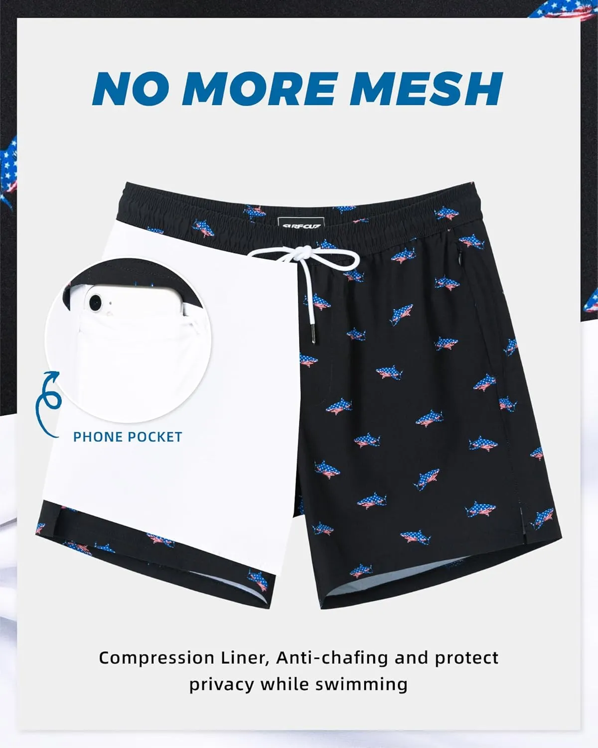 SURF CUZ Mens Swim Trunks with Compression Liner Swimming Trunks 5 Inch Bathing Suit Quick Dry Swim Shorts