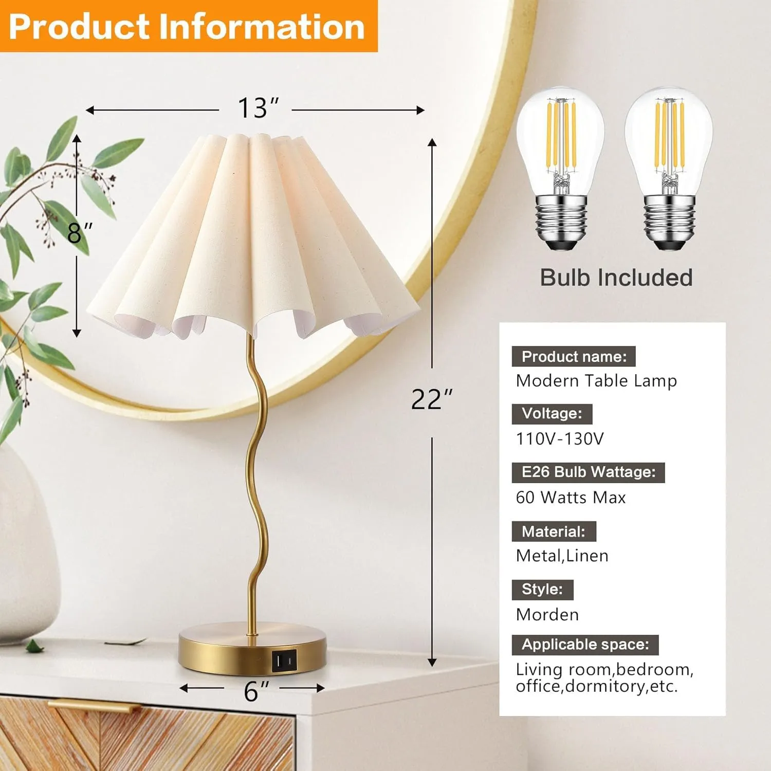 Table Lamps for Bedroom Modern Single Table Lamp for Night Stands Beside Lamps Living Room End Table Lamp (Gold)