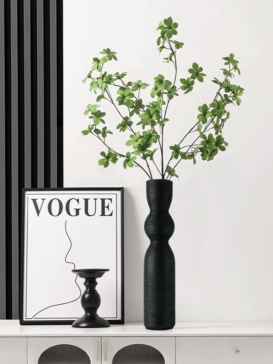 Tall Black Vase 15 Inch Tall Skinny Vases, Handmade Ceramic Flower Vase Modern Minimalist Style Decor for Living Room, Home, Office, Centerpiece,Table and Wedding Party - Black