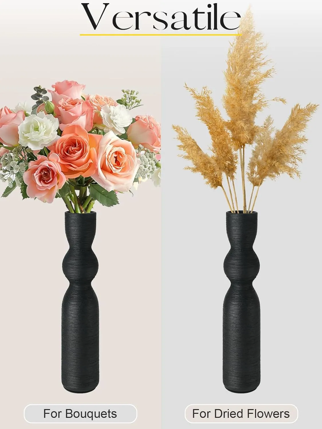 Tall Black Vase 15 Inch Tall Skinny Vases, Handmade Ceramic Flower Vase Modern Minimalist Style Decor for Living Room, Home, Office, Centerpiece,Table and Wedding Party - Black