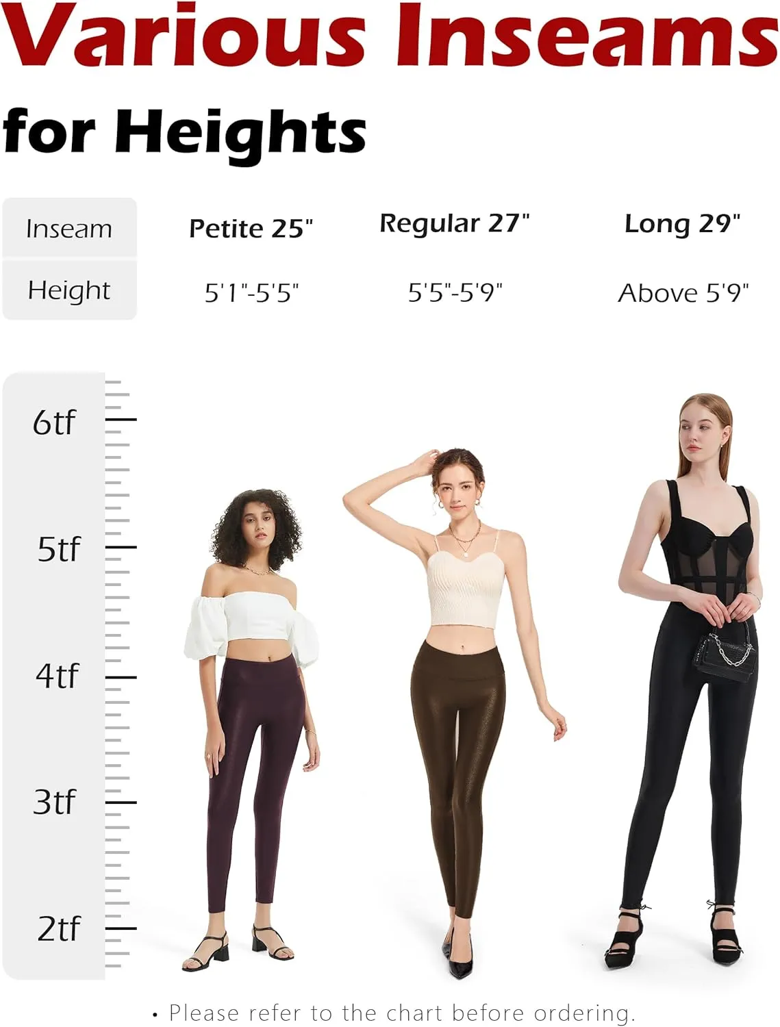 Tapata Petite Women's 25"/27"/29" Inseam Faux Leather Leggings High Waisted Pleather Yoga Pants